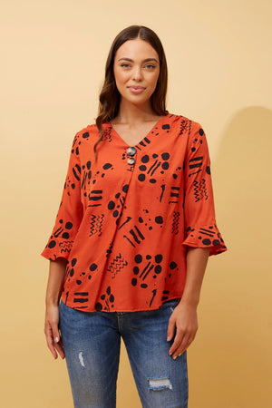 RUE ABSTRACT PRINT BUTTON DETAIL TOP