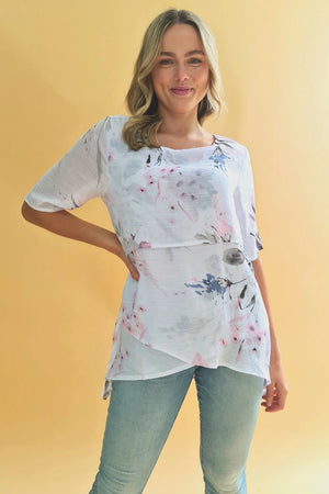 RUTH FLORAL DOUBLE LAYER ASYMMETRICAL HEM TOP