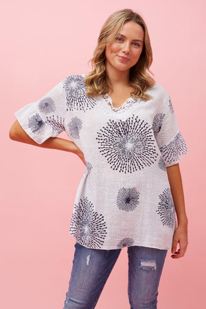 SALERNO SHORT SLEEVE LACE TRIM TOP