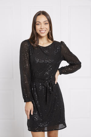 SEQUIN BELTED DRESS