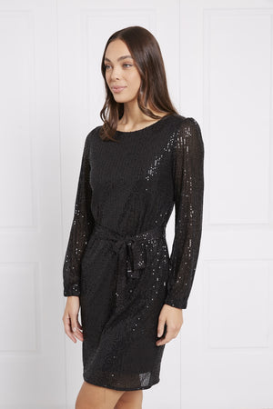 SEQUIN BELTED DRESS