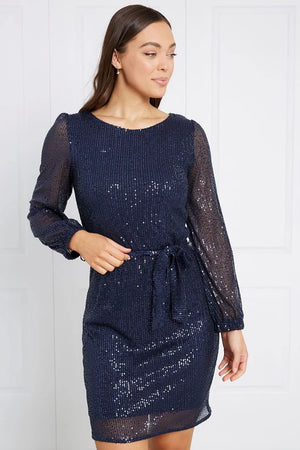 SEQUIN BELTED DRESS