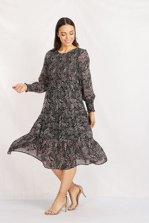 Long Sleeves Shirring Detail Floral Print Maxi Dress