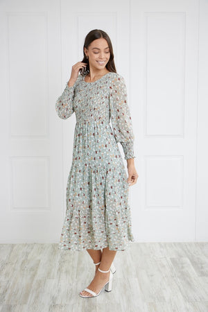 SHIRRED MIDI DRESS