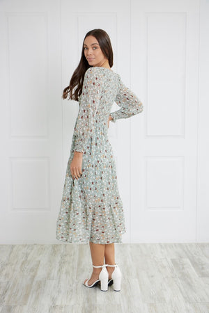 SHIRRED MIDI DRESS
