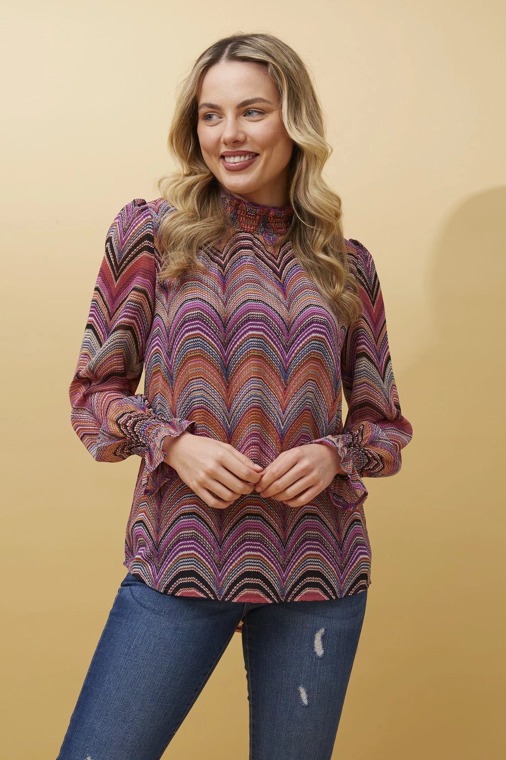 SHIRRED MULTI COLOUR BLOUSE