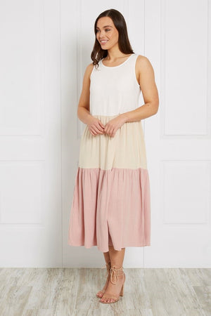 SLEEVELESS TIERED MIDI DRESS