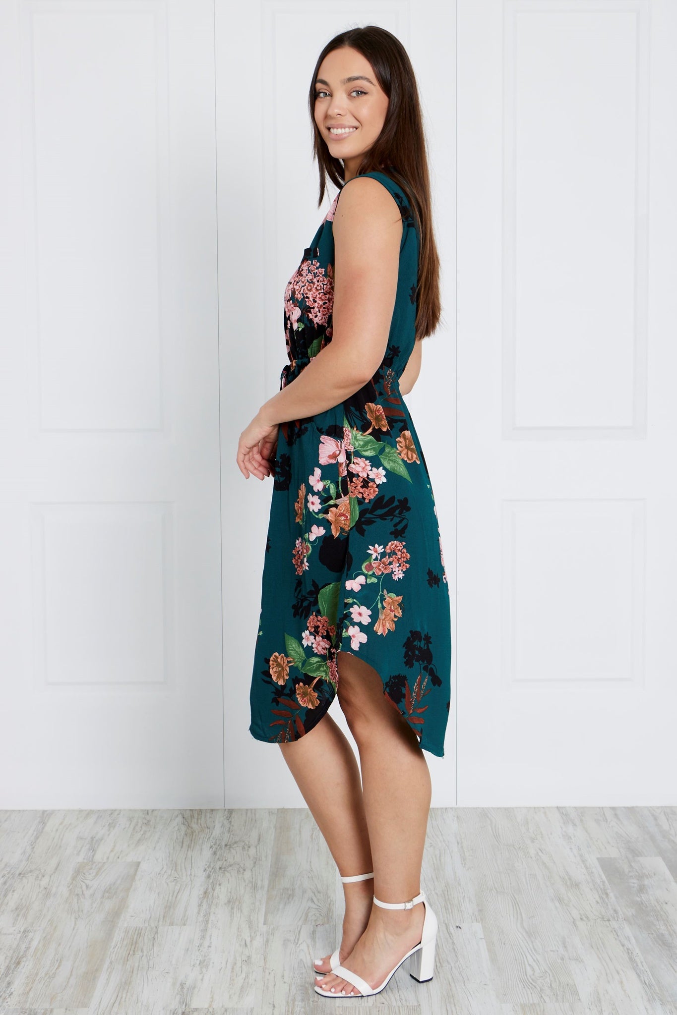 SLEEVELESS ZIP FRONT FLORAL DRESS