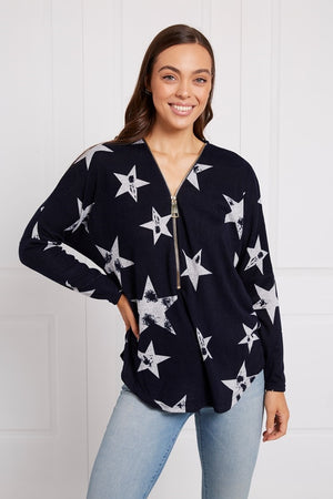 STAR PRINT ZIPPER TOP