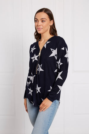 STAR PRINT ZIPPER TOP