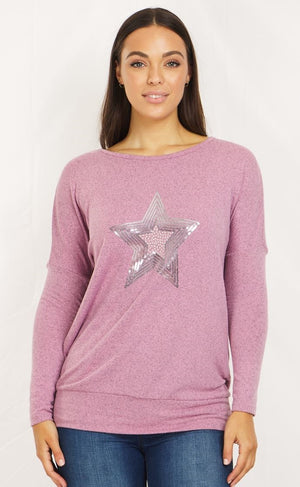 Long Sleeves Star Sequin Detail Top