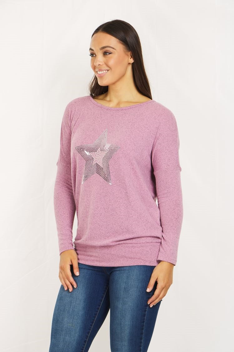 Long Sleeves Star Sequin Detail Top