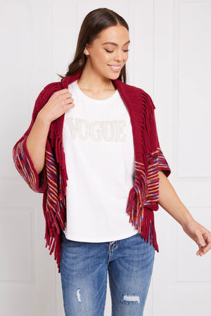 STRIPE FRINGE KNIT CARDIGAN