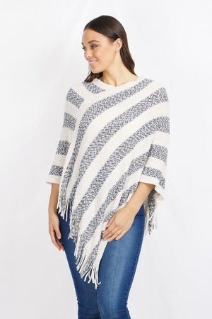 Stripe Poncho With Fringe