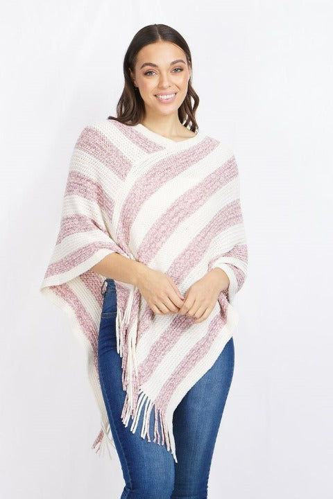 Stripe Poncho With Fringe