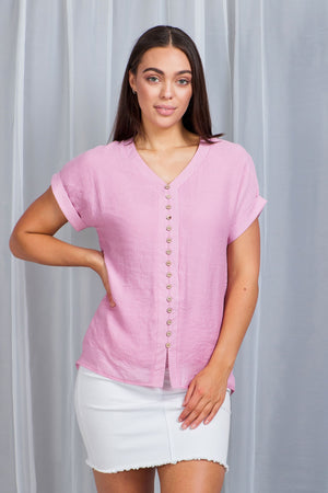 Cap Sleeve Button Front Top