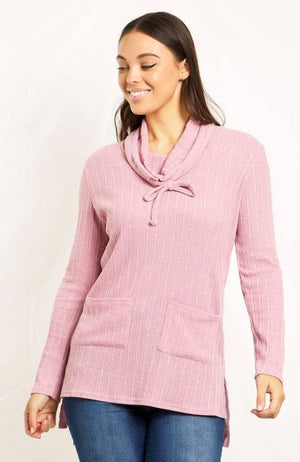 Long Sleeves Pocket Detail Cowl Neck Tunic
