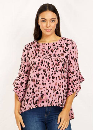 3/4 Flute Sleeve Printed Blouse