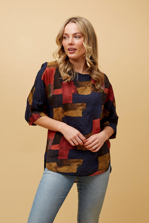 TARA ABSTRACT PRINT HI LOW HEM TOP