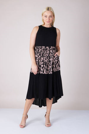 TIERED ANIMAL PRINT MIDI DRESS