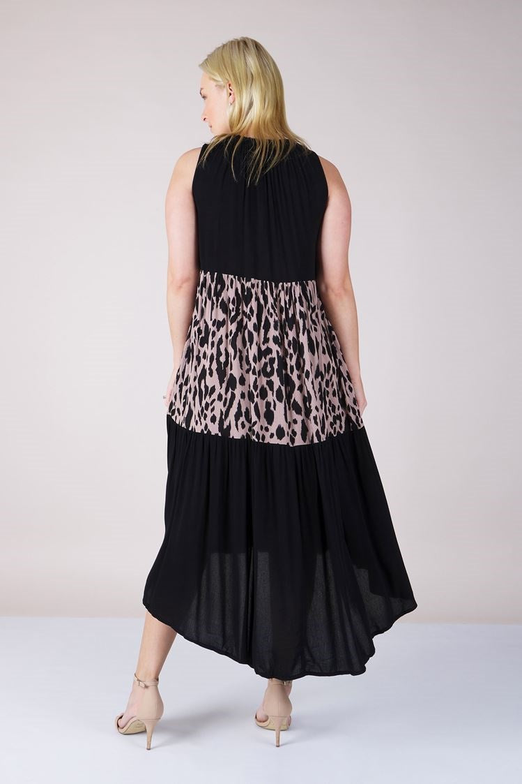 TIERED ANIMAL PRINT MIDI DRESS