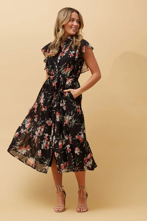 TIERED FLORAL MIDI DRESS