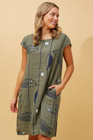 TRIBAL PRINT LINEN DRESS