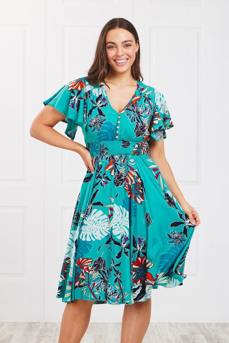 TROPICAL PRINT MIDI DRESS