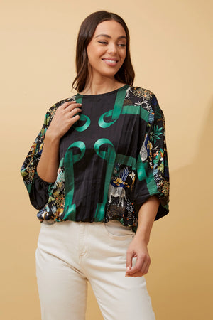 TROPICAL PRINT PLEAT TOP