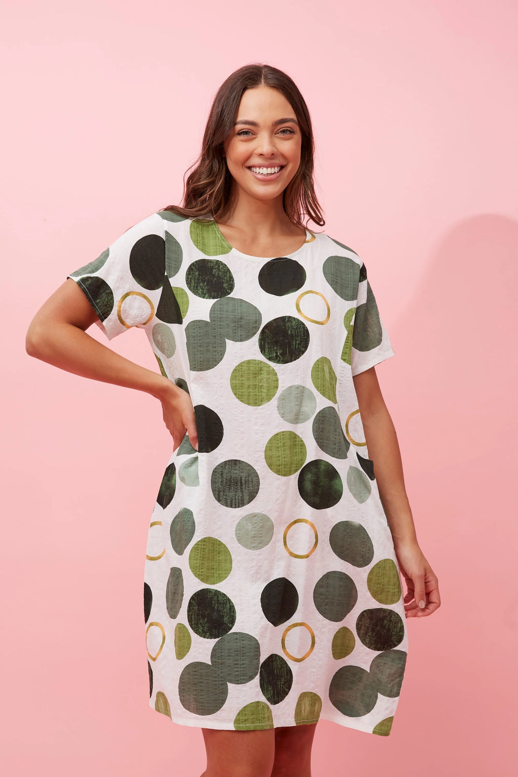 VINE POLKA DOT PRINT SHIFT DRESS