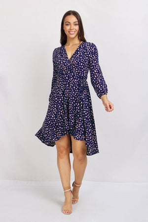 Long Sleeve Printed Wrap Dress