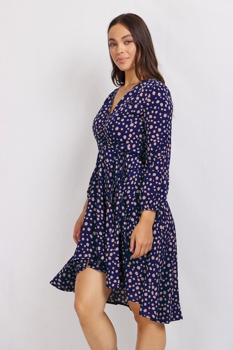 Long Sleeve Printed Wrap Dress
