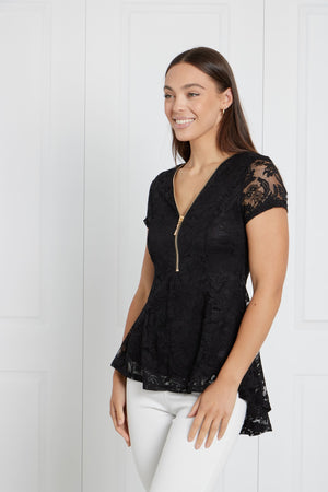 ZIP FRONT PEPLUM TOP